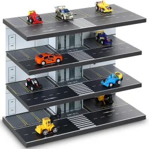 1/ 64 Scale Scenery Diorama Parking Toy Car Display Case Wood Simulation Toy Car Garage with 4 Levels 26 Parking Spaces for Home Office Desktop Decoration