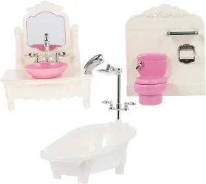 1 Set Mini Bathroom Accessories Wash Basin Toilet and Bathtub Models for Dollhouse Play Plastic Miniature Furniture for Creative Decorating and Imaginative Fun Random Color