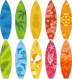 10 Pcs 28 x 8. 1 Inch Surfboard Wall Decor Large Surf Board Cutouts Summer Pool Cardboard Sign Tropical Beach Hawaiian Party Decoration Classroom Bulletin Board, 10 Styles