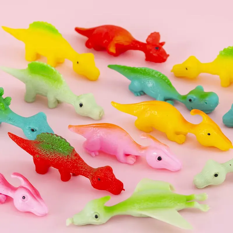 10-Piece Dinosaur Finger Catapult Stress Relief Toy - TPR Slingshot for Kids' Birthday Party Favors and Goodie Bags
