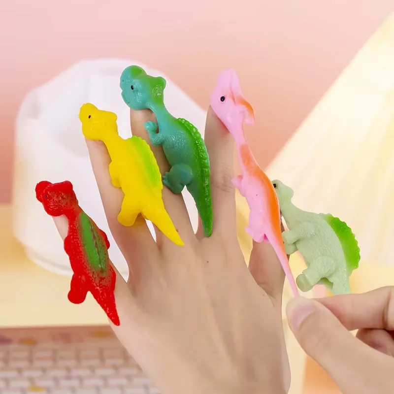 10-Piece Dinosaur Finger Catapult Stress Relief Toy - TPR Slingshot for Kids' Birthday Party Favors and Goodie Bags