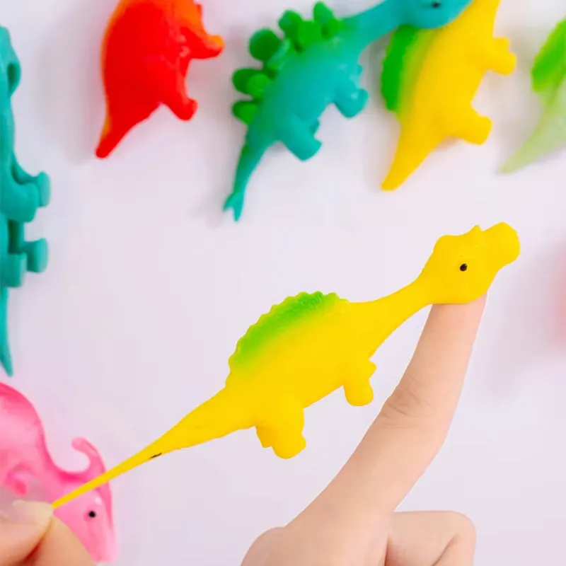 10-Piece Dinosaur Finger Catapult Stress Relief Toy - TPR Slingshot for Kids' Birthday Party Favors and Goodie Bags