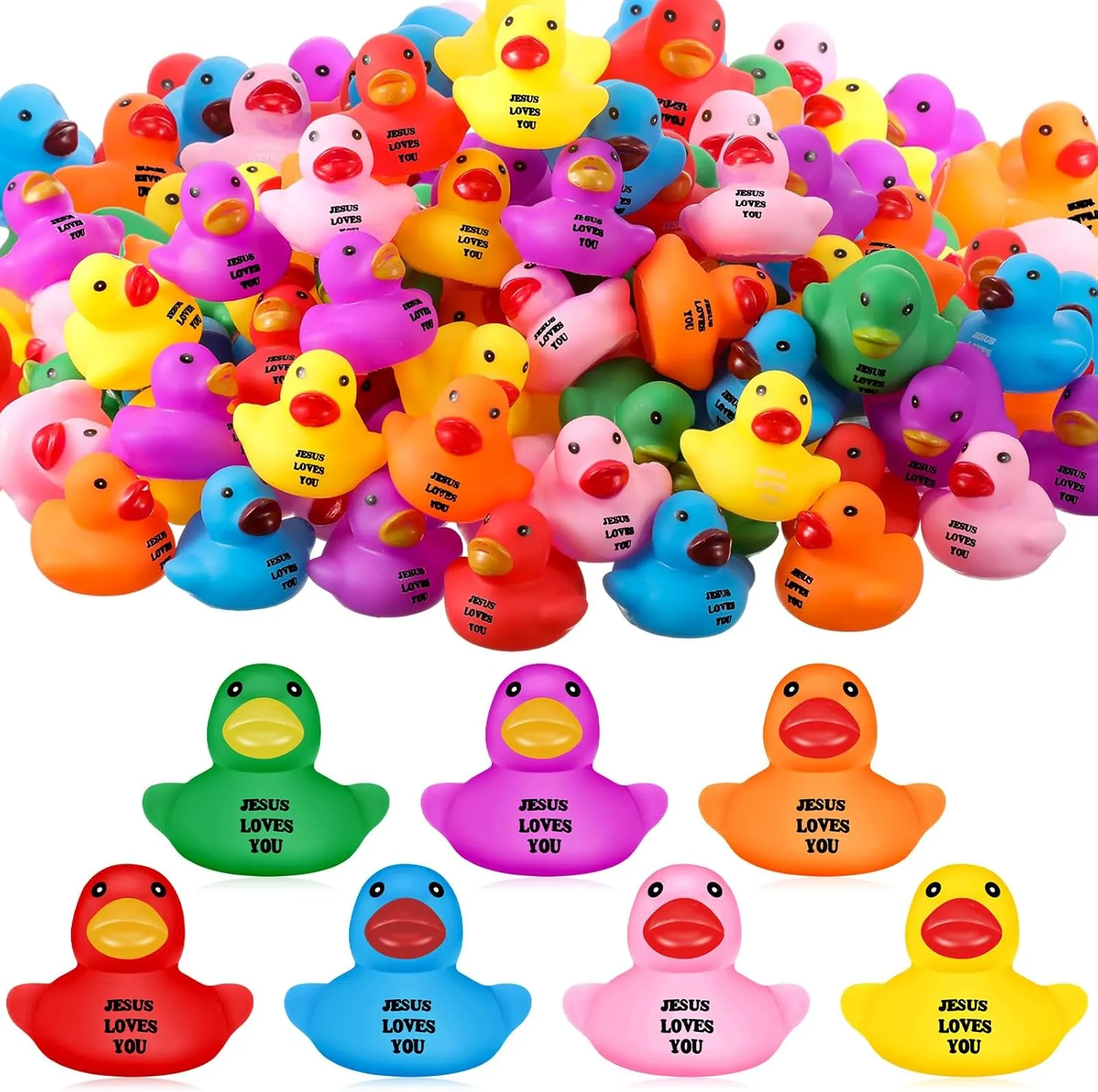 100 Pcs Little Jesus Rubber Ducks Figures in Bulk Mini Jesus Figures to Hide Rubber Duckies Tiny Toys Religious Bible Verse Bath Toy Gifts for Church Events (Jesus Loves You)