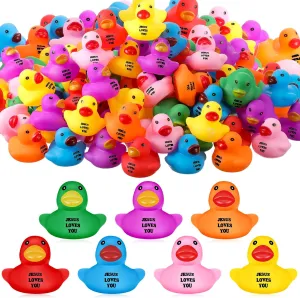 100 Pcs Little Jesus Rubber Ducks Figures in Bulk Mini Jesus Figures to Hide Rubber Duckies Tiny Toys Religious Bible Verse Bath Toy Gifts for Church Events (Jesus Loves You)