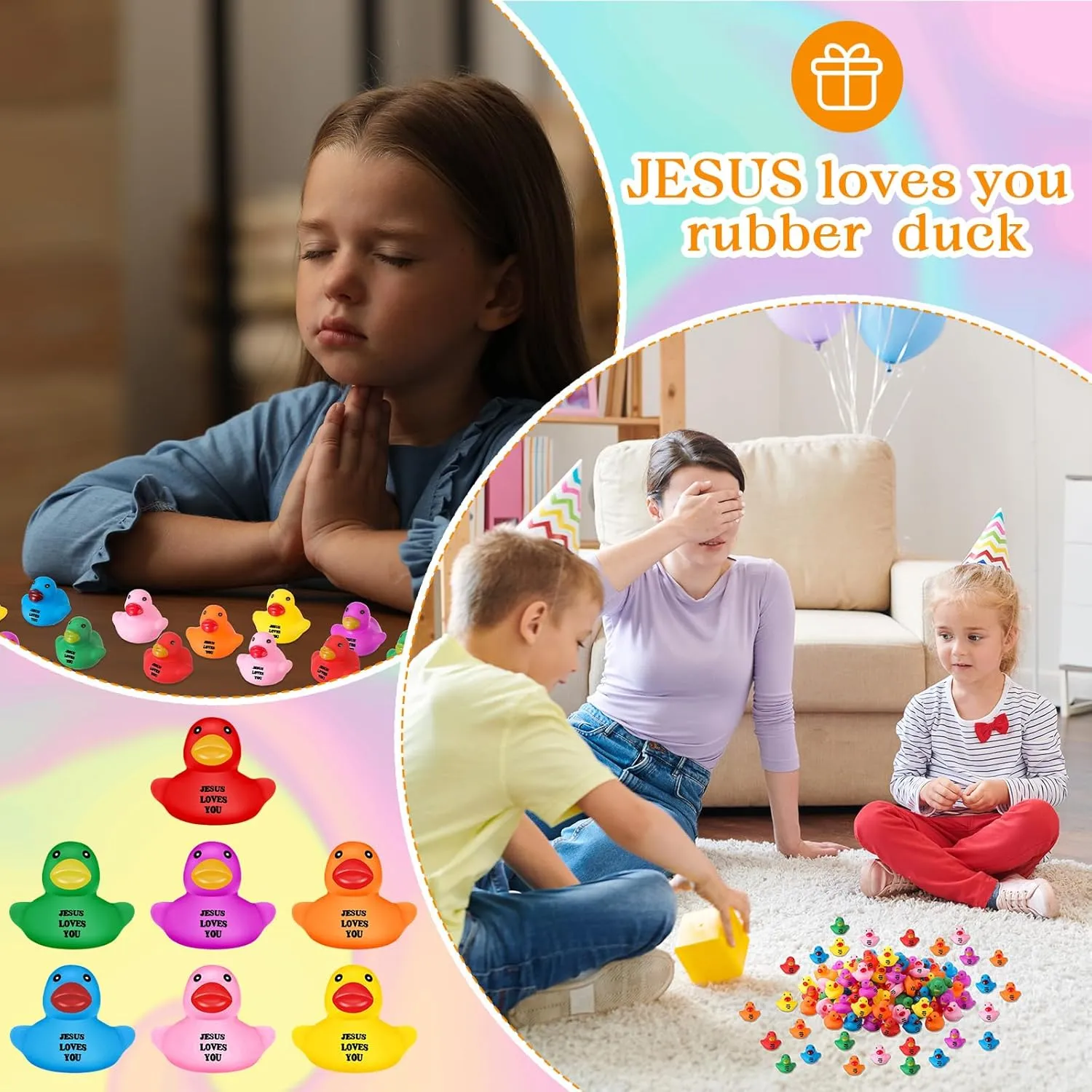 100 Pcs Little Jesus Rubber Ducks Figures in Bulk Mini Jesus Figures to Hide Rubber Duckies Tiny Toys Religious Bible Verse Bath Toy Gifts for Church Events (Jesus Loves You)