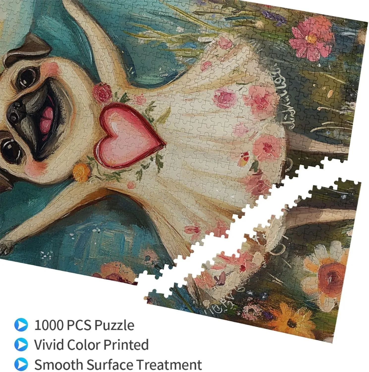 1000 pcs of Adult Wooden Jigsaw Puzzle,Cute and Interesting,The Cheerful Little Dog and The Heart on The Sunny Grassland,an Ideal Choice for Exercising brainpower and Hands-on Ability