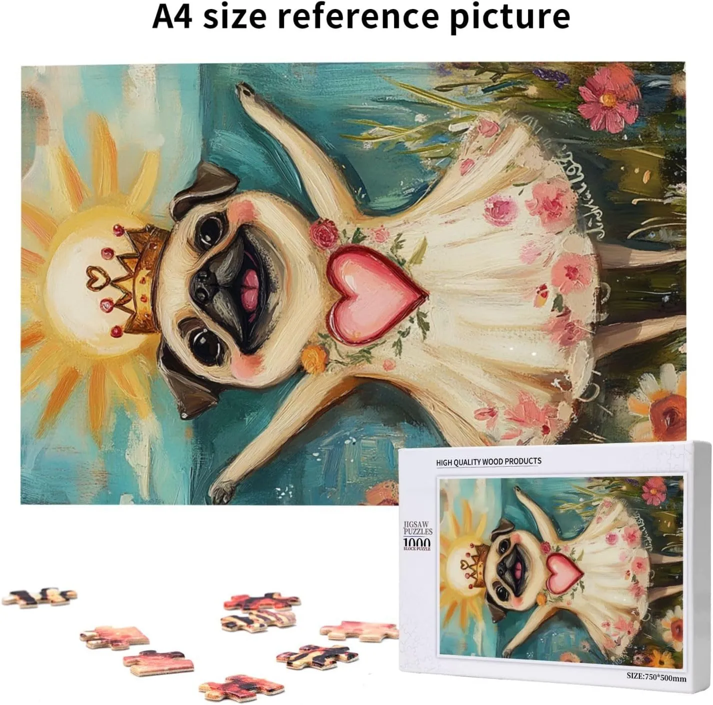 1000 pcs of Adult Wooden Jigsaw Puzzle,Cute and Interesting,The Cheerful Little Dog and The Heart on The Sunny Grassland,an Ideal Choice for Exercising brainpower and Hands-on Ability