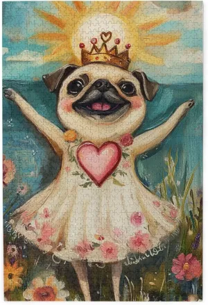 1000 pcs of Adult Wooden Jigsaw Puzzle,Cute and Interesting,The Cheerful Little Dog and The Heart on The Sunny Grassland,an Ideal Choice for Exercising brainpower and Hands-on Ability