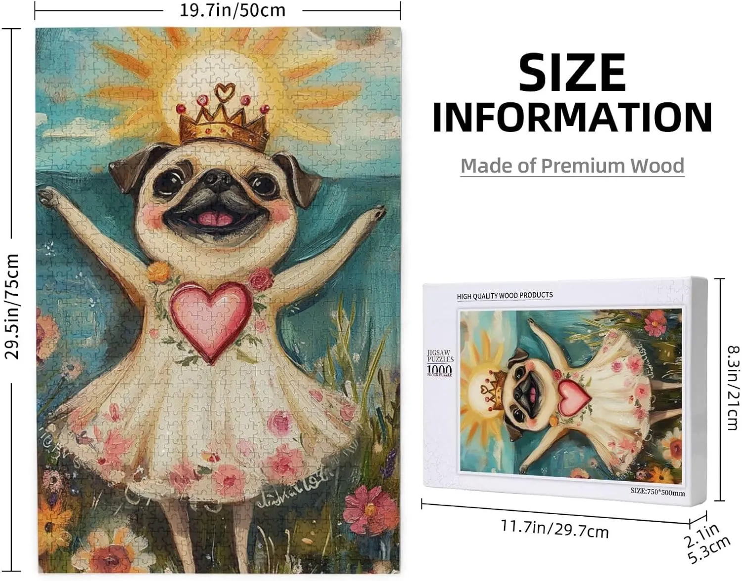 1000 pcs of Adult Wooden Jigsaw Puzzle,Cute and Interesting,The Cheerful Little Dog and The Heart on The Sunny Grassland,an Ideal Choice for Exercising brainpower and Hands-on Ability