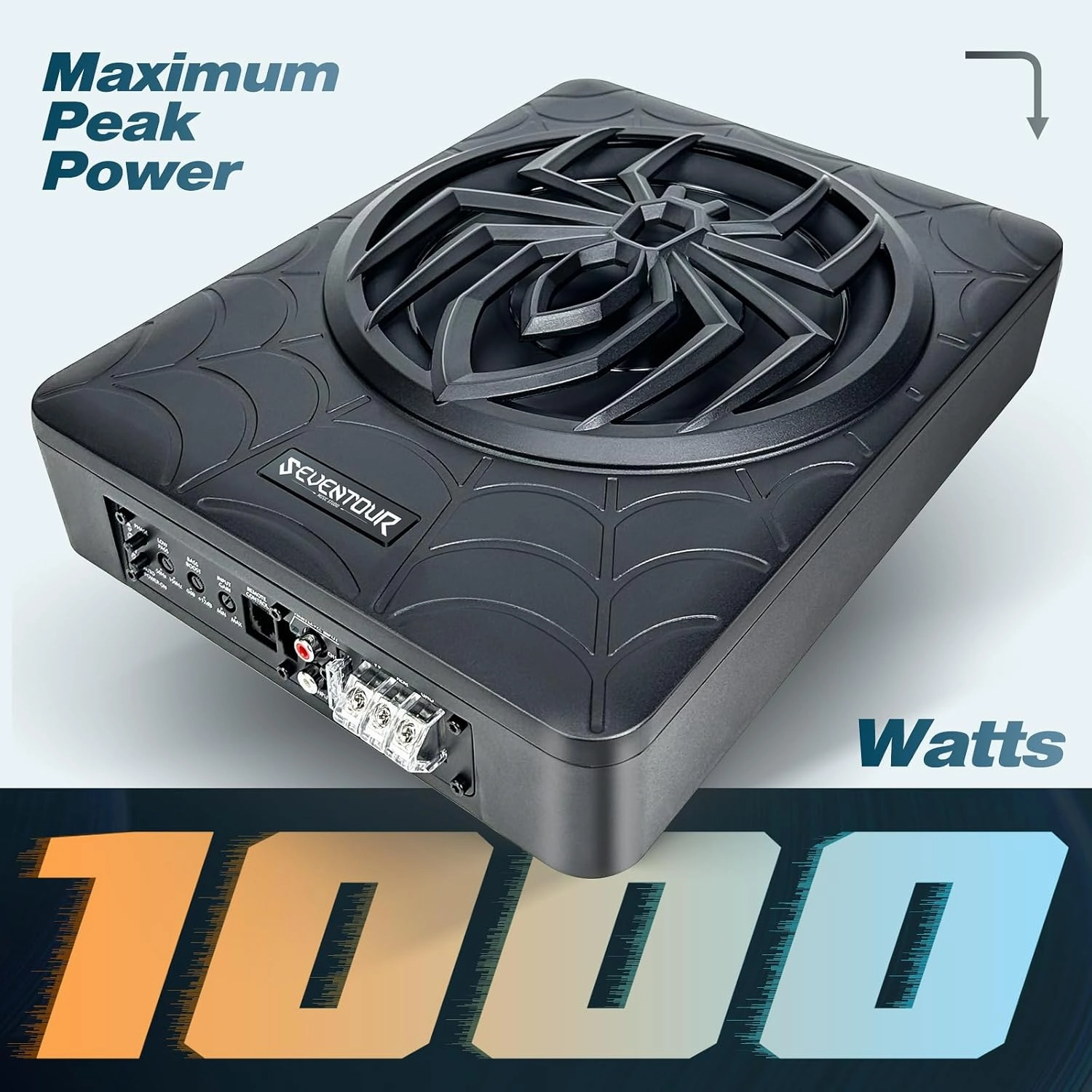 10" 1000W Slim Under Seat Powered Car Subwoofer, Car/Truck Audio Sub Built in Amplifier amp Combo, with Blue LED Light (Subwoofer   Mounting Wire Kit)