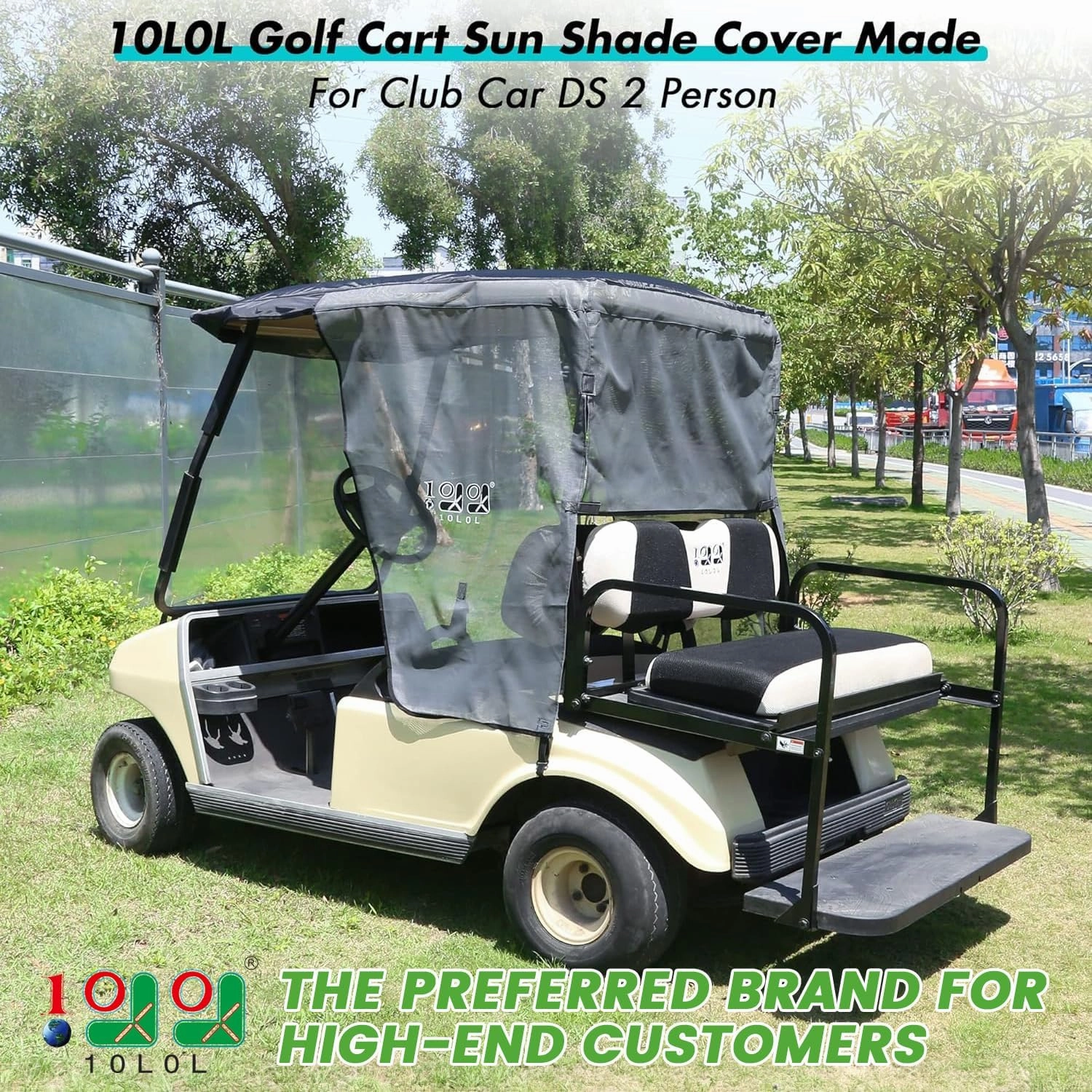 10L0L Golf Cart Sun Shade Cover for Club Car DS Precedent & EZGO TXT RXV, Superior UV Heat Blocking Polyester Mesh Canopy Cover, Durable & Easy Install (Black/Grey)