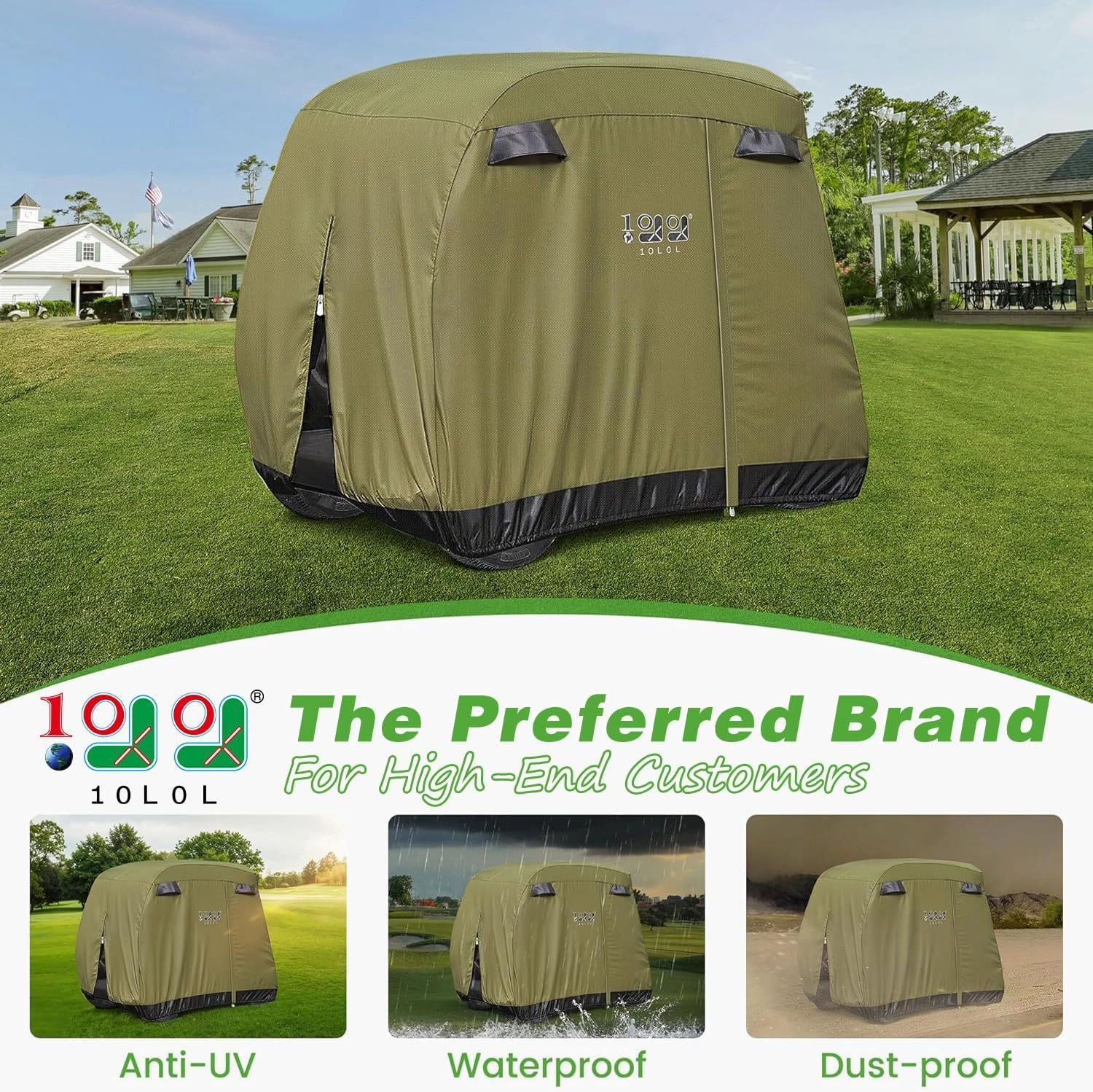 10L0L Waterproof Golf Cart Cover, Universal Fit for Yamaha, EZGO, Club Car & Honda, All-Weather 2/4/2 2 Passenger Protection with Three Zipper Doors