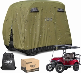 10L0L Waterproof Golf Cart Cover, Universal Fit for Yamaha, EZGO, Club Car & Honda, All-Weather 2/4/2 2 Passenger Protection with Three Zipper Doors
