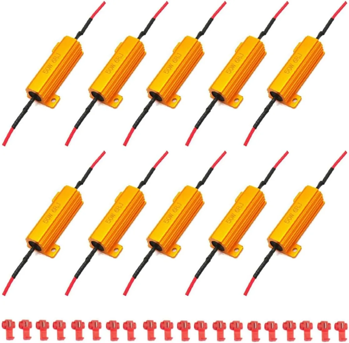 10PCS 50W 6ohm LED Load Resistors Decoders for Turn Signal Lights- Auto Replacement Resistors Fix LED Bulb Fast Hyper Flash Blink Error Code- Flickering LED Light Resistor for License Plate Lights DRL