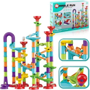 113 Pcs Marble Run for Kids,Marble Run Compact Set, STEM Learning Toy, Construction Building Blocks Toys, STEM Marble Runs for Kids GD-358