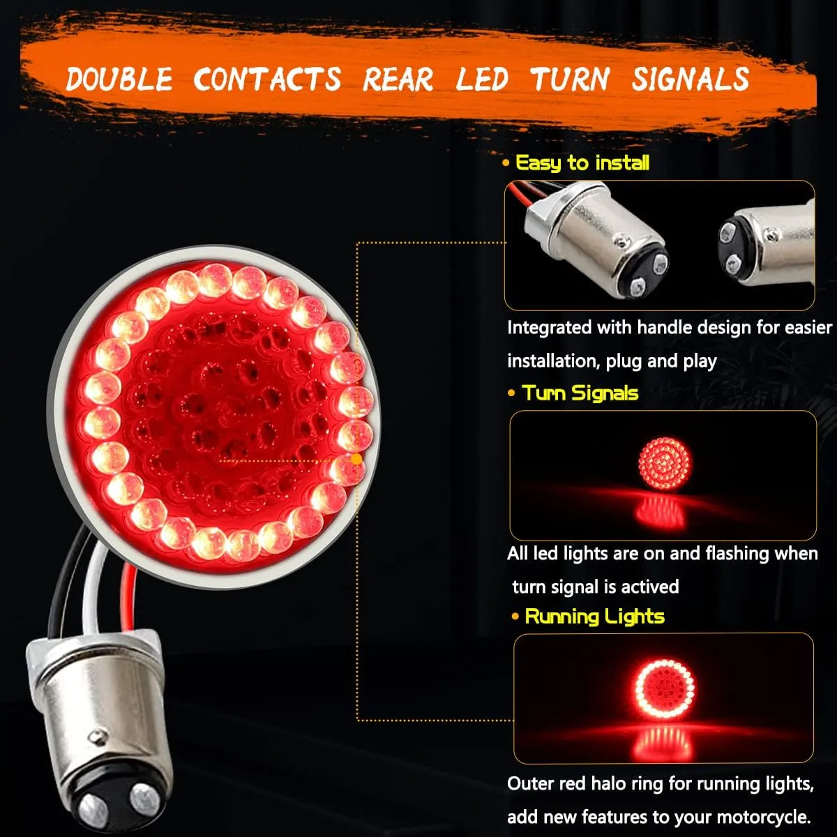 1157 Rear LED Turn Signal Lights, 2 Inch Bullet Red Brake Tail Light with Smoked Lens Cover for Harley Sporster 1200, Dyna, Road King, Street Glide, Softail 2020