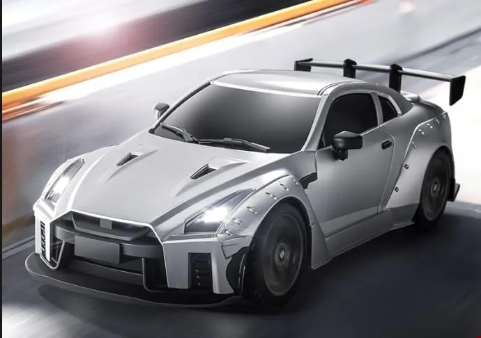 1/16 Scale RC Drift Car, 4WD Mini RC Vehicles Model with Gyro, Spare Tires & LED Lights for Adults Hobby Toy Gifts (Silver)
