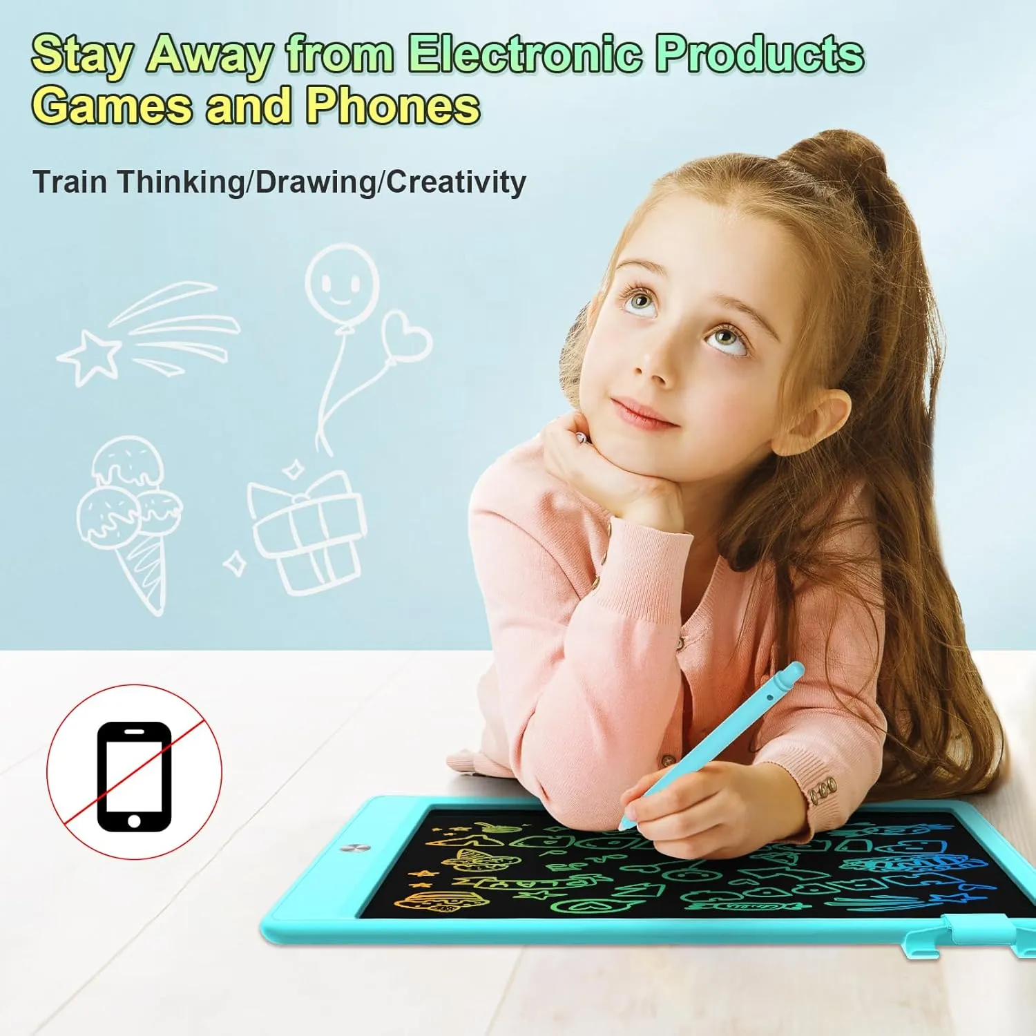 12.9 Inch LCD Writing Tablet for Kids, Colorful Toddler Doodle Board - Erasable Drawing Pad, Educational Learning Toy for Ages 3-8 - Valentine's Day Christmas Birthday Gifts (12.9 Inch, Blue)