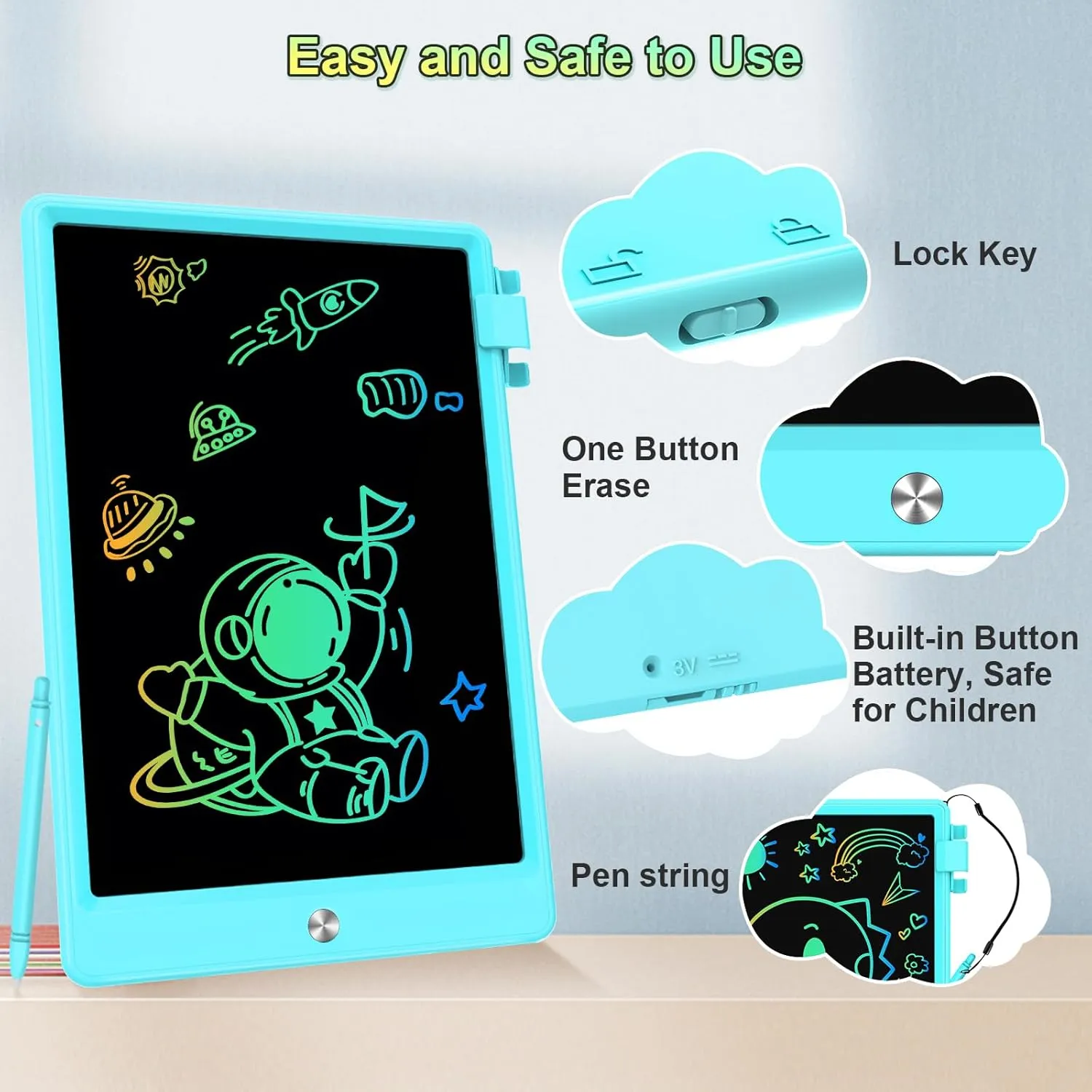 12.9 Inch LCD Writing Tablet for Kids, Colorful Toddler Doodle Board - Erasable Drawing Pad, Educational Learning Toy for Ages 3-8 - Valentine's Day Christmas Birthday Gifts (12.9 Inch, Blue)