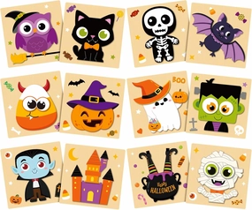 12 Pack Halloween Wooden Puzzles Wood Jigsaw for Toddlers 1-3 Montessori Preschool Learning Games Educational Toys for Boys Girls Kids Classroom Exchange Gifts Halloween Party Favors