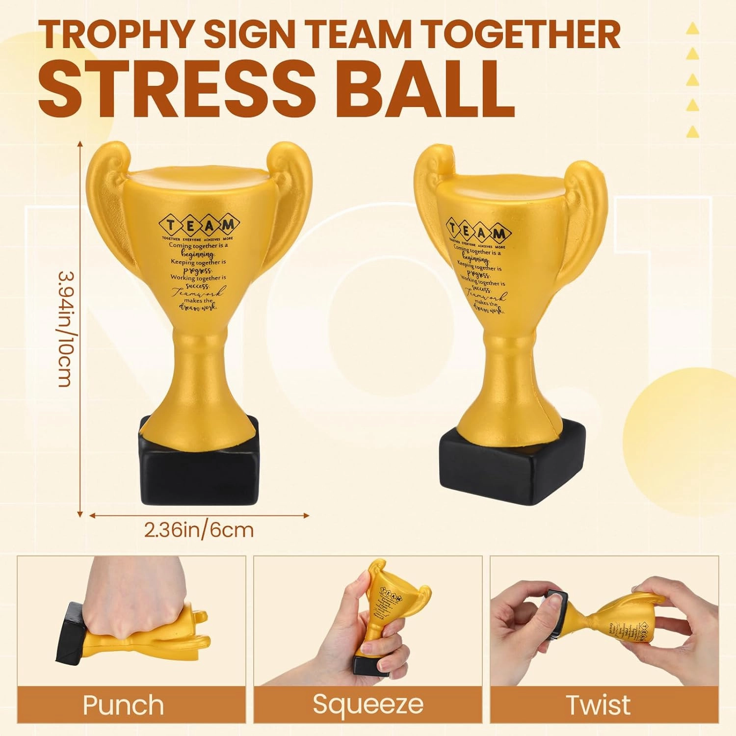 12 Pcs Relief Stress Appreciation Gift for Team, Employee Squeeze Trophy Inspirational Mini Trophy Stress Ball Bulk Recognition Award for Coworker Staff Team Teacher Nurse Doctor Graduation