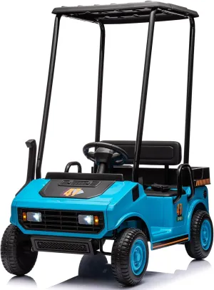 12V 7AH Kids Golf Cart with Parent Remote Control, 2WD Ride on Toys with Plastic Roof, 2 Seater Battery Powered Ride on Car with Real Pedal, Music Player, Horn (Blue)