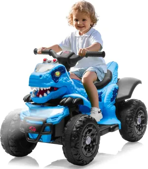 12V ATV Electric Ride on Car, Dinosaur Battery Electric Car for Kids with Music, Cool Light, Microphone Interface Kids Ride On Toy Velociraptor Blue