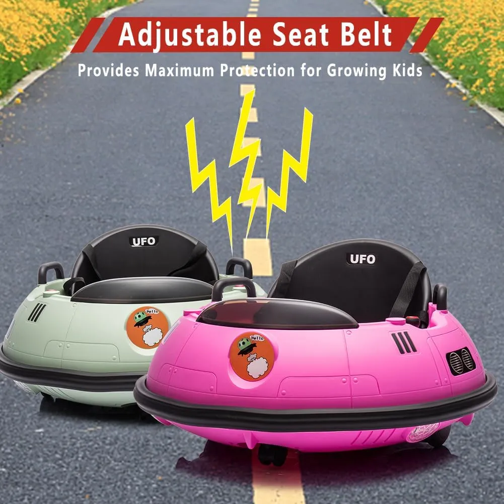 12V Kids Bumper Car with Remote Control, 360° Spin, 3 Speed Modes, LED Flashing Lights, Safety Belt, Music & Dual Joysticks, Battery Powered Ride-On Car for Toddlers and Children