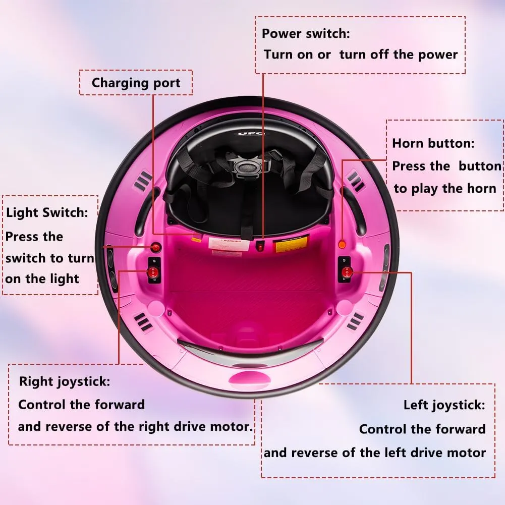 12V Kids Bumper Car with Remote Control, 360° Spin, 3 Speed Modes, LED Flashing Lights, Safety Belt, Music & Dual Joysticks, Battery Powered Ride-On Car for Toddlers and Children