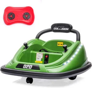 12V Kids Electric Bumper Car, Toddler Bumper Cars with Parent Remote Control, Ages 1.5-8 Years Old, Safety Belt, 360 Degree Rotation Ride-on Toy Car, 2-Speed, Music, LED Lights(Green)