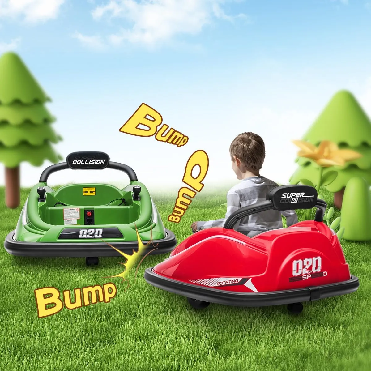 12V Kids Electric Bumper Car, Toddler Bumper Cars with Parent Remote Control, Ages 1.5-8 Years Old, Safety Belt, 360 Degree Rotation Ride-on Toy Car, 2-Speed, Music, LED Lights(Green)