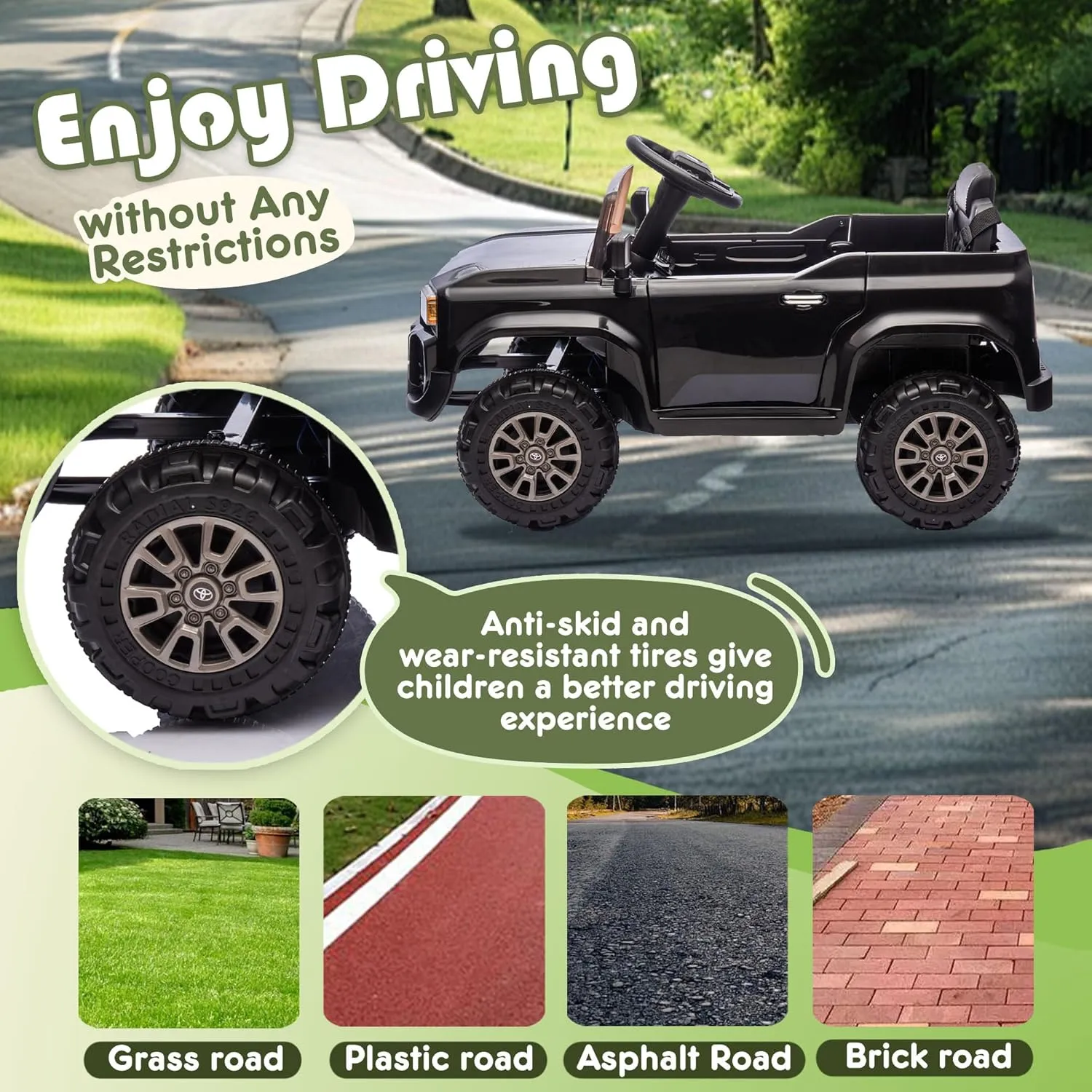 12V Kids Ride On Truck Car, Electric Car Toy with Four-Wheel Suspension, 12 Volt Battery Powered Cars for Children, Parent Remote Control, LED Lights, Bluetooth, Music, 2.49MPH Max Speed-Black