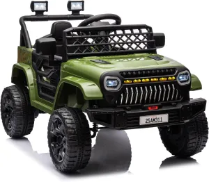12V Kids Ride On Truck Electric Vehicle Battery Powered Car Toddlers Ride On Toy for Boys Girls with Remote Control, 4-Wheel Suspension, Battery Display, LED Lights, Music, Army Green