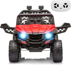 12V Kids Ride on UTV Electric Vehicle for Toddlers Battery Powered Ride On Car Toy with Remote Control, 4 Wheels Spring Suspension, LED Lights, Music, Red