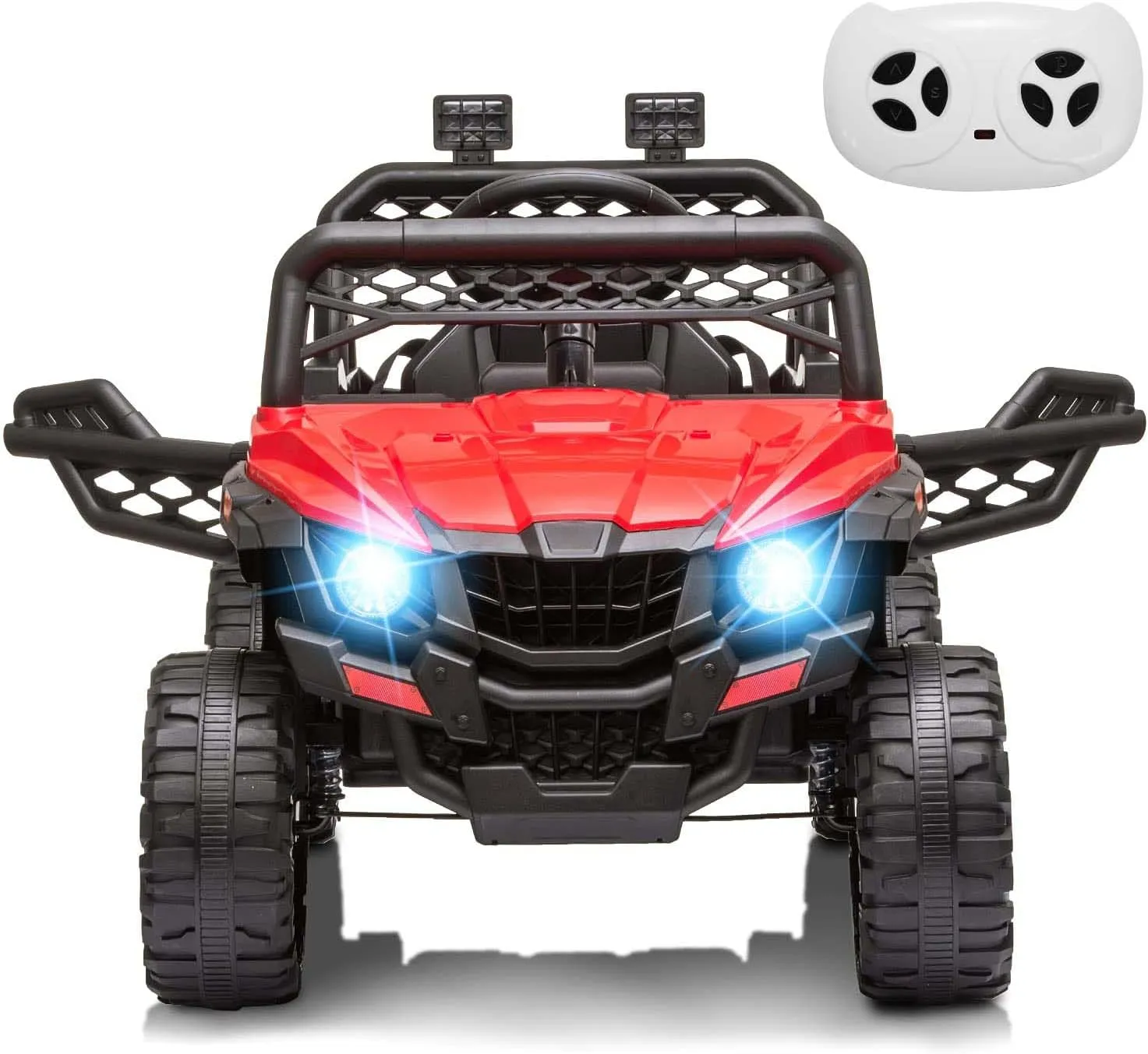 12V Kids Ride on UTV Electric Vehicle for Toddlers Battery Powered Ride On Car Toy with Remote Control, 4 Wheels Spring Suspension, LED Lights, Music, Red