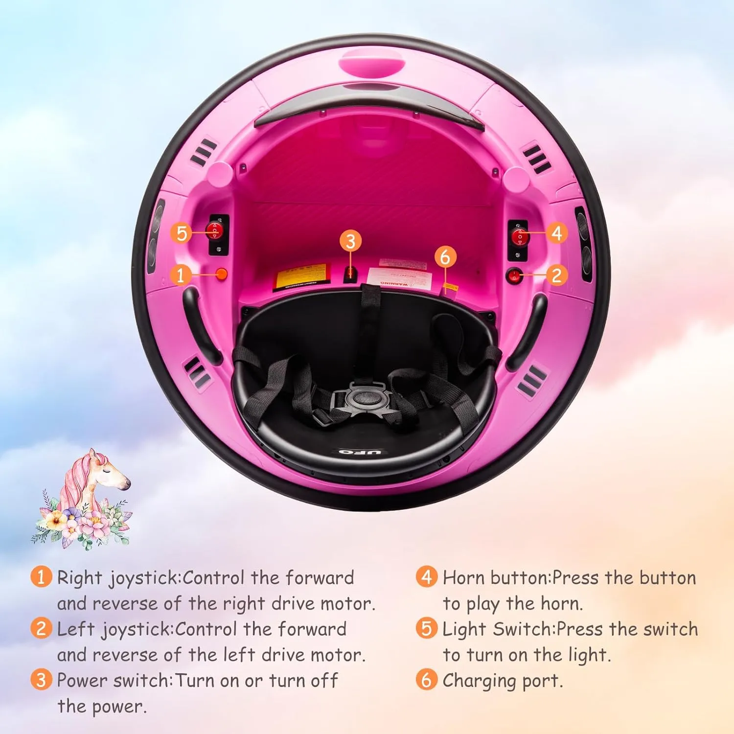 12V Ride On Bumper Car for Toddlers Electric Kids Ride On Toy Bumping Car with Remote Control, 360° Spin, Flashing Lights, Safety Belt, Music, Pink
