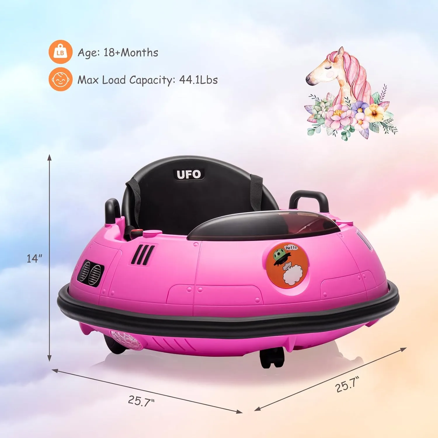 12V Ride On Bumper Car for Toddlers Electric Kids Ride On Toy Bumping Car with Remote Control, 360° Spin, Flashing Lights, Safety Belt, Music, Pink