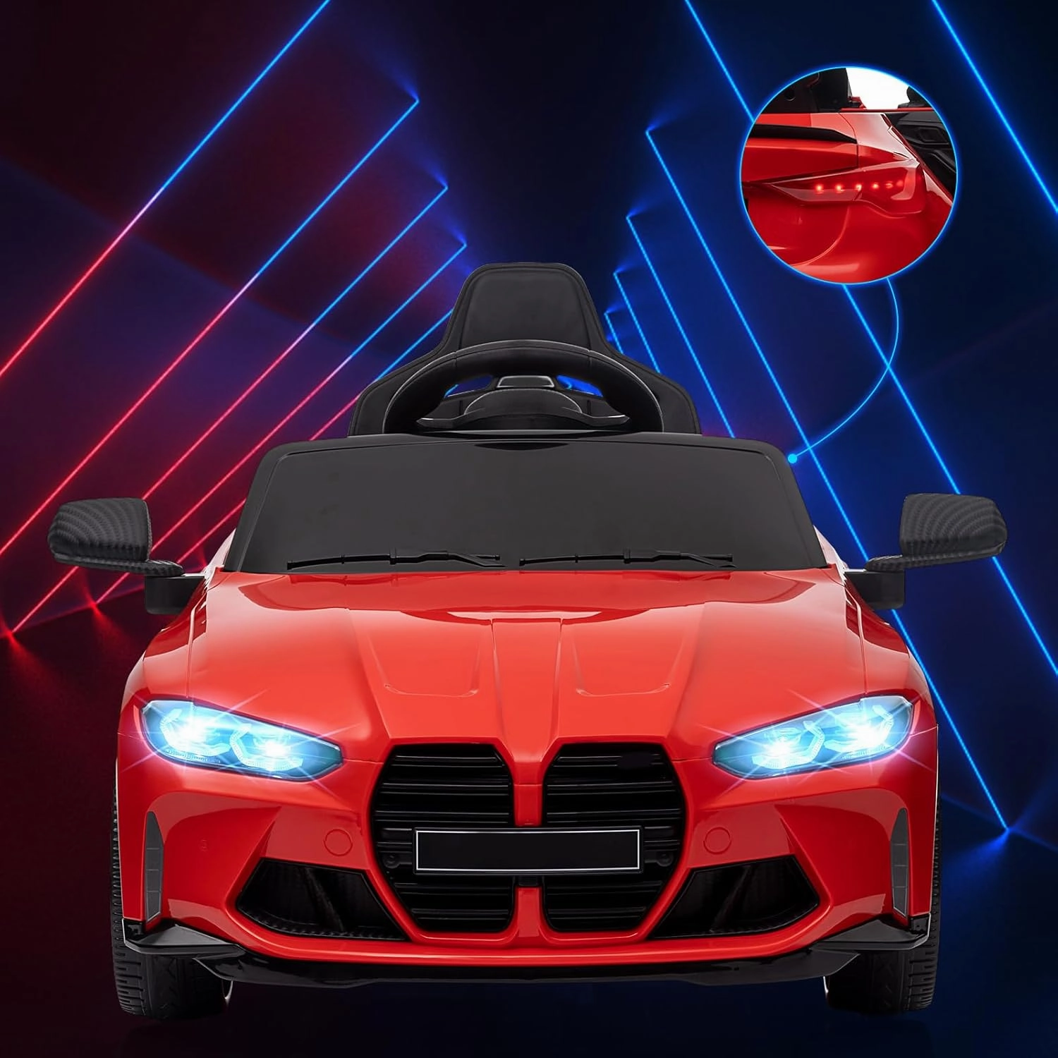 12V Electric Ride On Car w/Rc,Sports Car for Toddler Electric Vehicle for 37-83 Months,Power Wheels for Boys Girls, with Suspension System,3 Speeds, Bluetooth, Mp3, Double Door, Led Light,Red