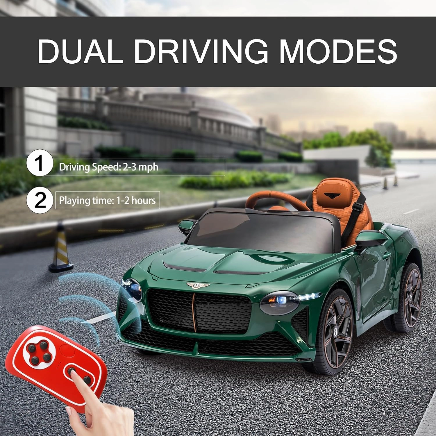 12V Kids Electric Ride on Cars Toys Vehicles for Toddlers 1-3 with Remote Control, Licensed Bentley Car for Kids, Power Wheels for Boys Girls to Drive w/Bluetooth/MP3/Light/3 Speeds(Green)