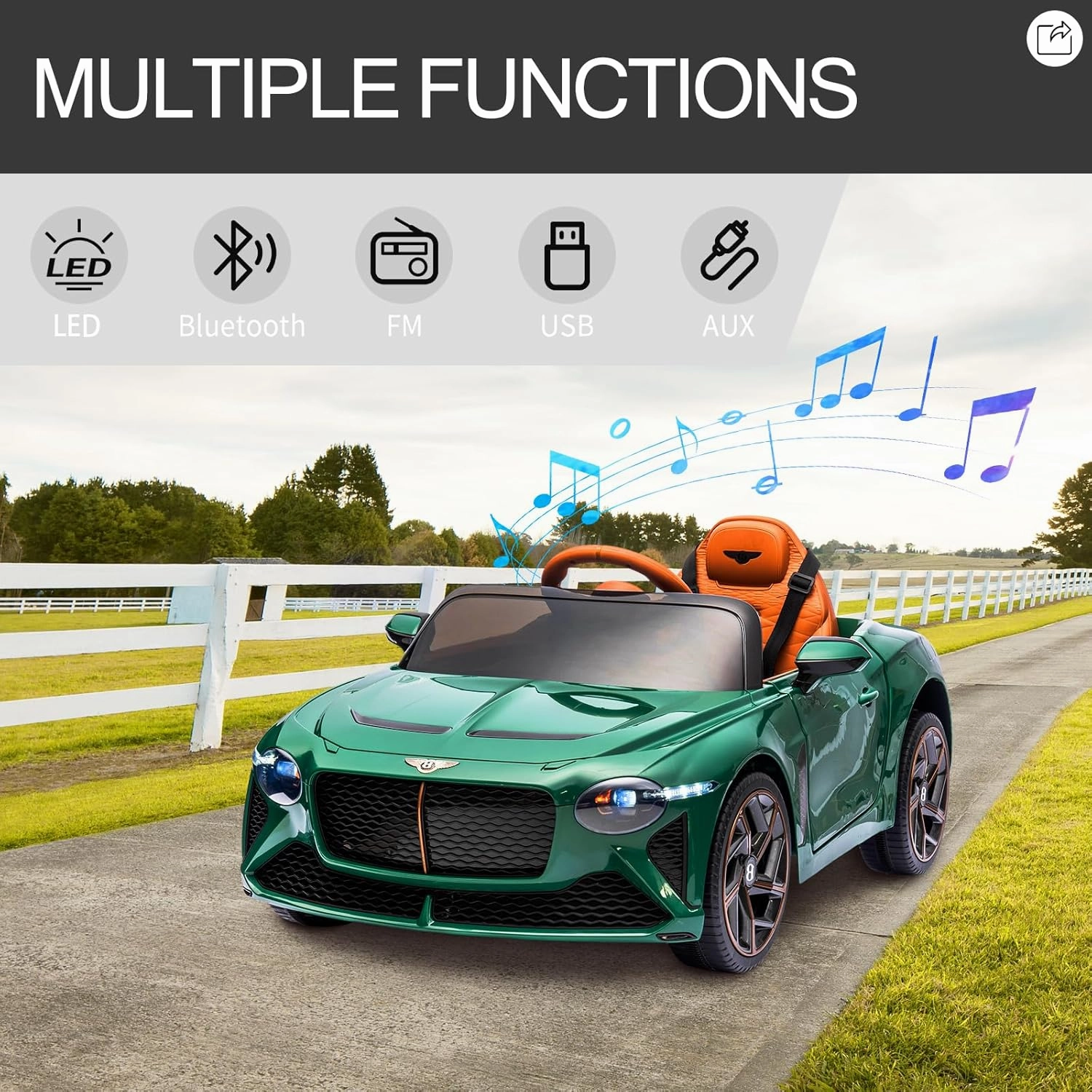 12V Kids Electric Ride on Cars Toys Vehicles for Toddlers 1-3 with Remote Control, Licensed Bentley Car for Kids, Power Wheels for Boys Girls to Drive w/Bluetooth/MP3/Light/3 Speeds(Green)