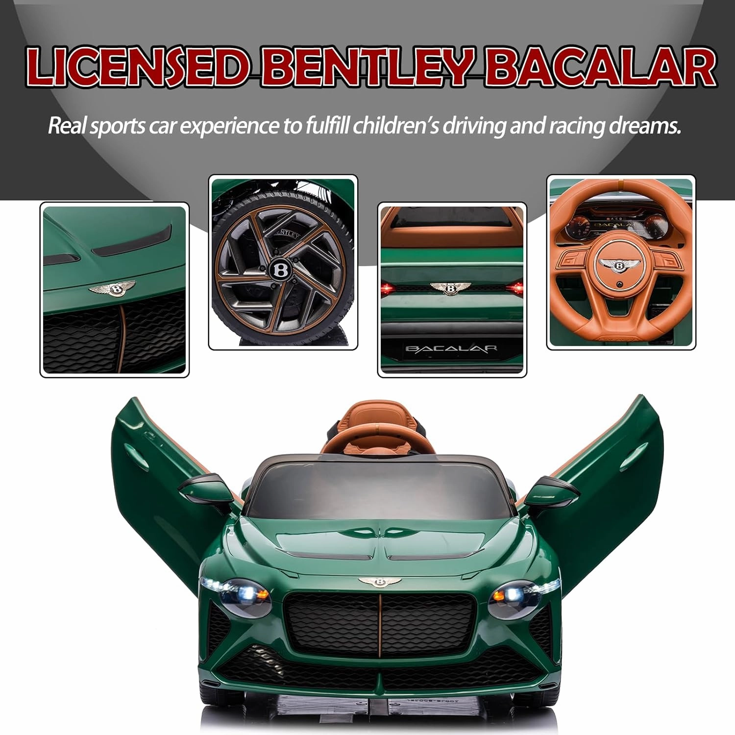 12V Kids Electric Ride on Cars Toys Vehicles for Toddlers 1-3 with Remote Control, Licensed Bentley Car for Kids, Power Wheels for Boys Girls to Drive w/Bluetooth/MP3/Light/3 Speeds(Green)