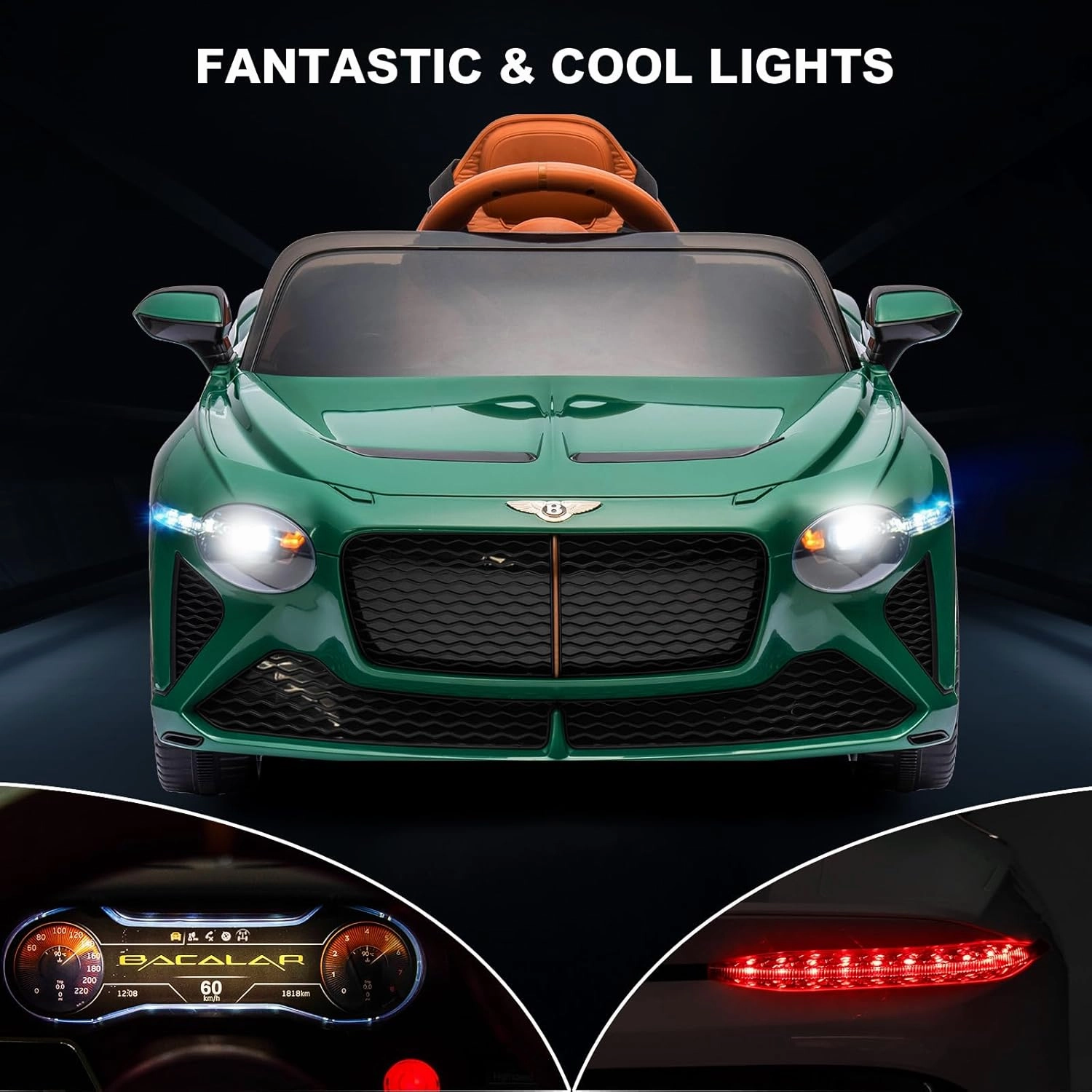 12V Kids Electric Ride on Cars Toys Vehicles for Toddlers 1-3 with Remote Control, Licensed Bentley Car for Kids, Power Wheels for Boys Girls to Drive w/Bluetooth/MP3/Light/3 Speeds(Green)