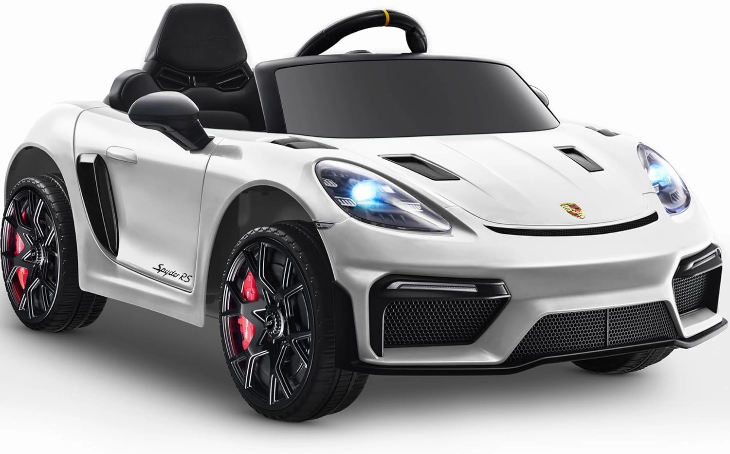 12V Ride on Car for Kids, Licensed Porsche 718 Spyder Battery Powered Ride on Toy, Child Electric Car w/Music, USB, MP3, Bluetooth, 3 Speeds, Wheels Suspension, Led Lights (White)