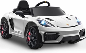 12V Ride on Car for Kids, Licensed Porsche 718 Spyder Battery Powered Ride on Toy, Child Electric Car w/Music, USB, MP3, Bluetooth, 3 Speeds, Wheels Suspension, Led Lights (White)