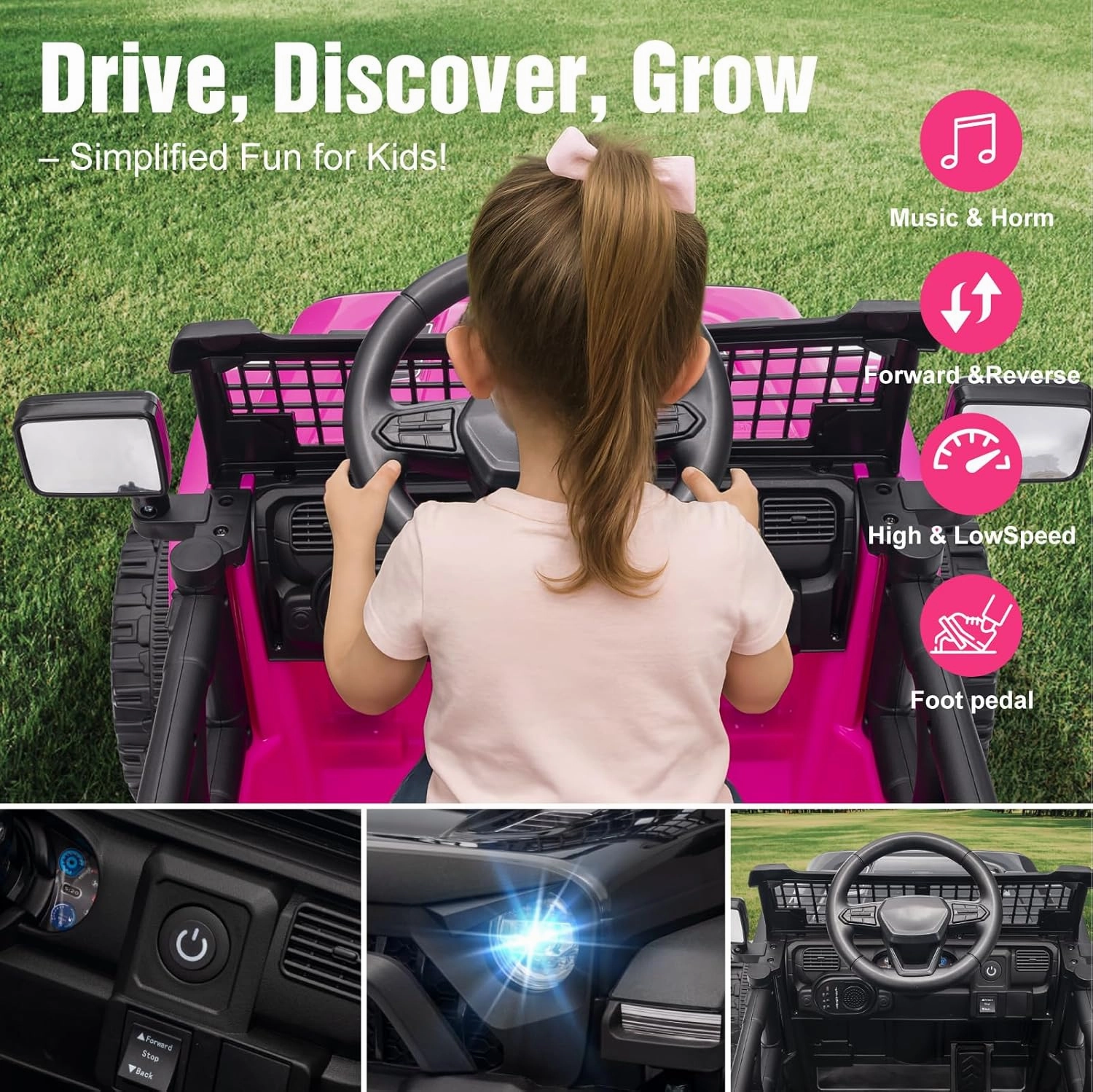12V Ride on Truck Car with Parent Remote Control, Electric Toys with Spring Suspension, LED Lights & Music Player - Safe Toddler Battery Car for Kids, Easy to Assemble, Pink