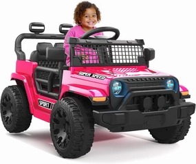 12V Ride on Truck Car with Parent Remote Control, Electric Toys with Spring Suspension, LED Lights & Music Player - Safe Toddler Battery Car for Kids, Easy to Assemble, Pink