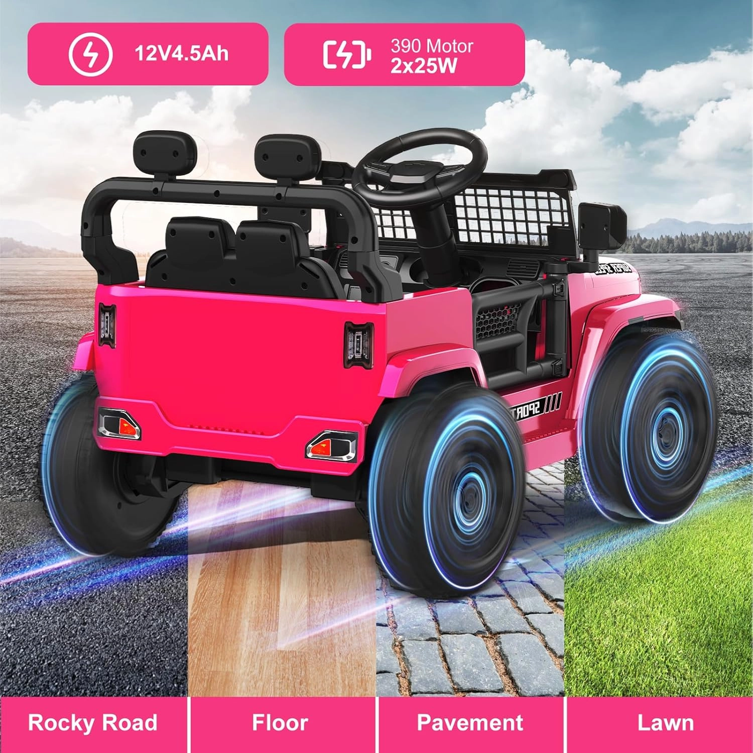 12V Ride on Truck Car with Parent Remote Control, Electric Toys with Spring Suspension, LED Lights & Music Player - Safe Toddler Battery Car for Kids, Easy to Assemble, Pink