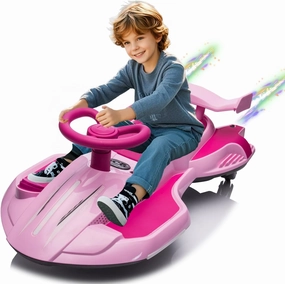 12V Wiggle Car Ride on Toy, Electric Wiggle Car w/ 360 Degree Drift and Pedal, Electric Drifting Go Kart for Kids Aged 3 , USB, MP3, Bluetooth, Music, Spray Function, Easy to Assemble (Pink)
