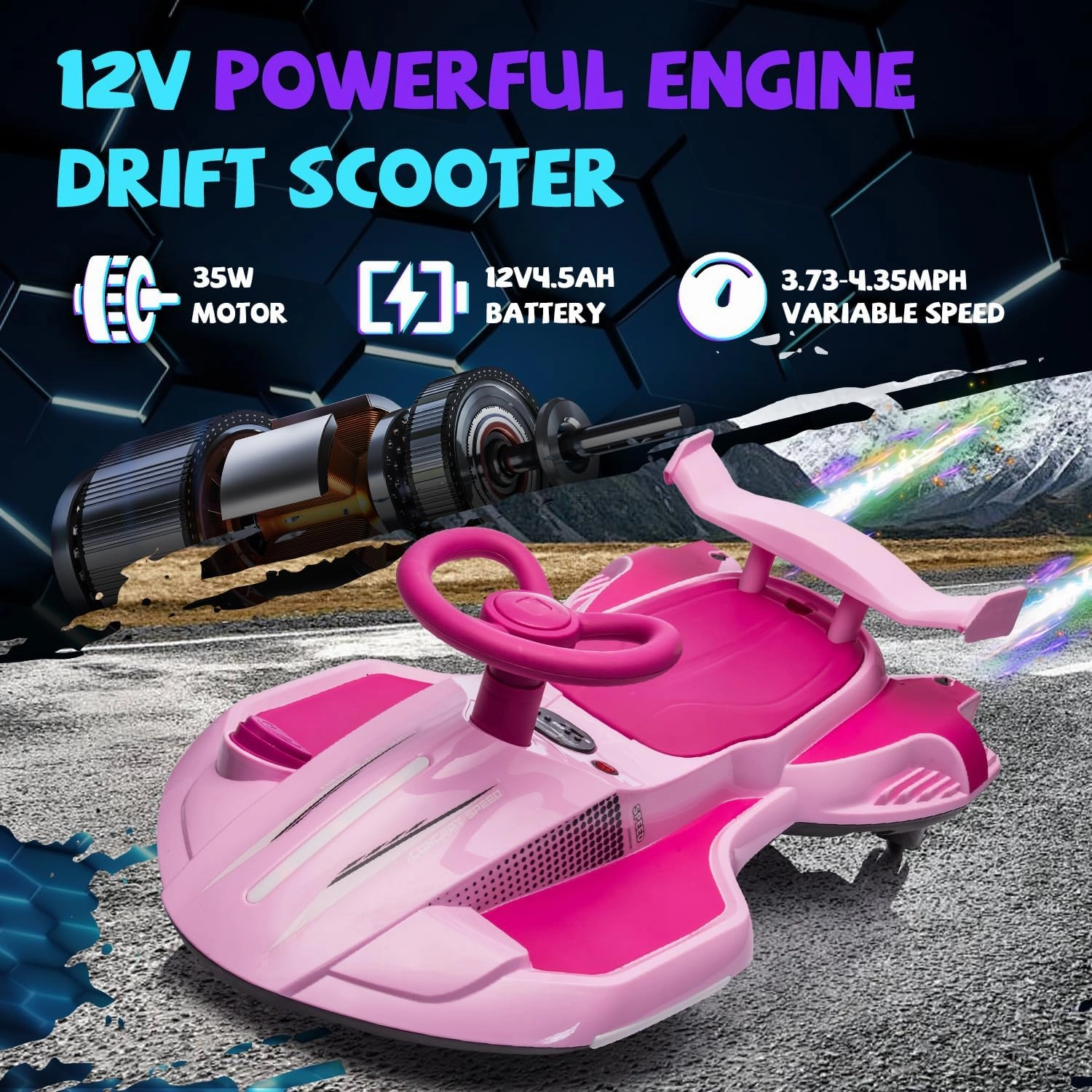 12V Wiggle Car Ride on Toy, Electric Wiggle Car w/ 360 Degree Drift and Pedal, Electric Drifting Go Kart for Kids Aged 3 , USB, MP3, Bluetooth, Music, Spray Function, Easy to Assemble (Pink)