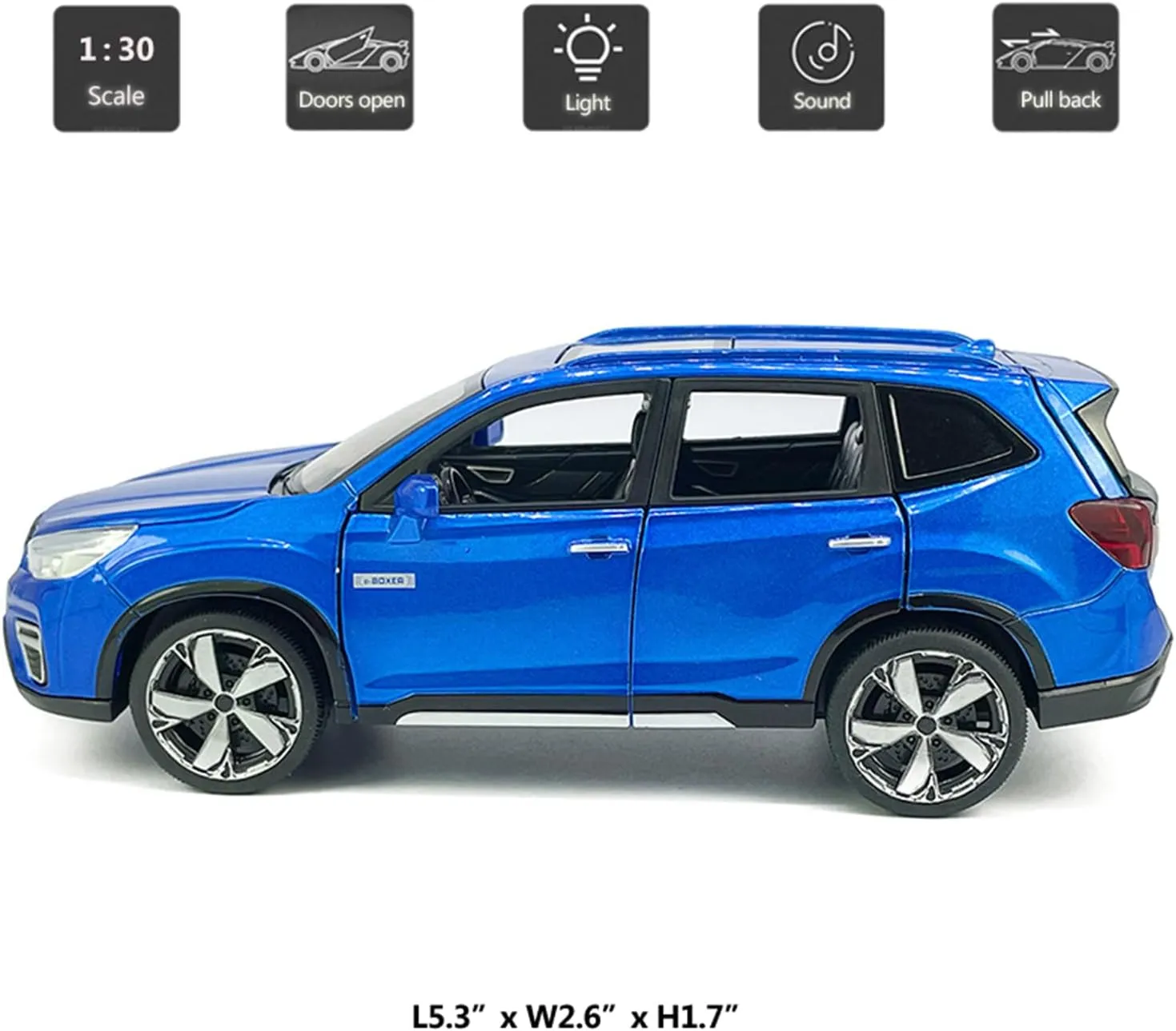 1:30 Scale 2021 Subaru Forester e-Boxer SUV Model Toy Car Metal Diecast Toy Vehicle, Doors Open, Light Sound, Pull Back, Toys for Boys Kids Gifts, Men Collection, Home Office Décor, Blue
